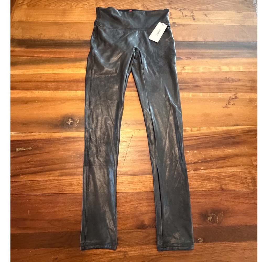 Spanx Faux Leather Leggings Black High Waisted Small Petite NWT Moto